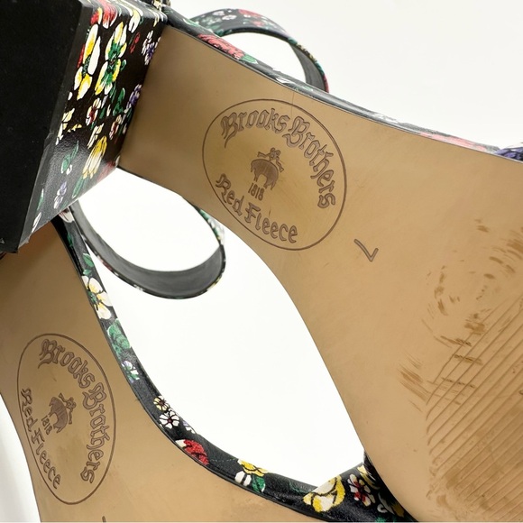 Red Fleece Brooks Brothers Floral Heel Sandal Peep Toe - Picture 10 of 13